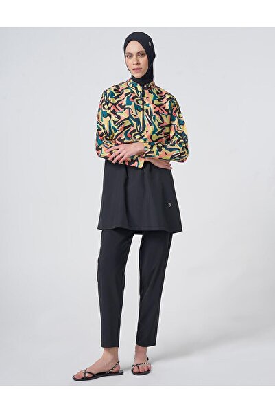 Kayra Patterned Hijab Swimsuit Black
