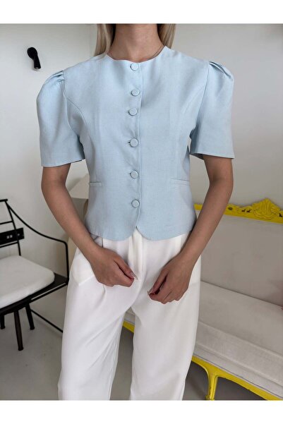 Bade Butik Baby Blue Buttoned Short Sleeve Jacket
