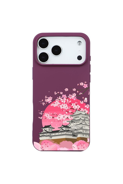 Casen iPhone 17 Pro Max Bordo Lansman Sakura Renkli Silikon Kılıfı