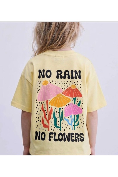 Generic Brand تي شيرت أصفر مطبوع عليه عبارة "No Rain No Flowers" للأطفال من ا...