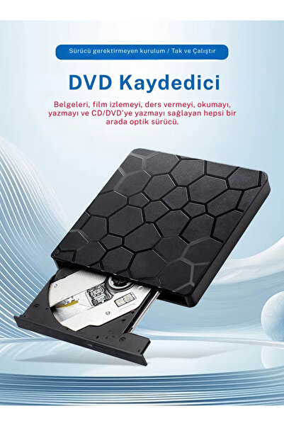 TeknoFaji Harici DVD RW Yazıcı ve Okuyucu USB 3.0,Tip C 2 VCD CD Optik Sürücü...