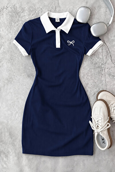 Machetta Rochie mini strânsă cu guler polo pentru fete New Ribbon cu imprimeu