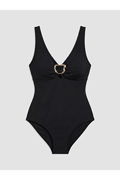LC Waikiki Özmarka New Season V-Neck Women's Swimsuit with Metal Appliques