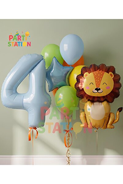 Parti Station Safari Lion Themed 1St Birthday Balloon Set 9 Piece Animal Figu...