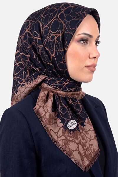hadiora Women's Navy Blue Brown Patterned Flared Cotton Scarf