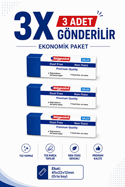 Bigpoint Dust-Free Sinav Silgisi Mavi 3 ADET