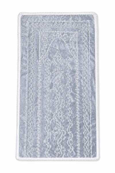 çeyizköşesi Gray Velvet Dowry Bridal Set Prayer Rug