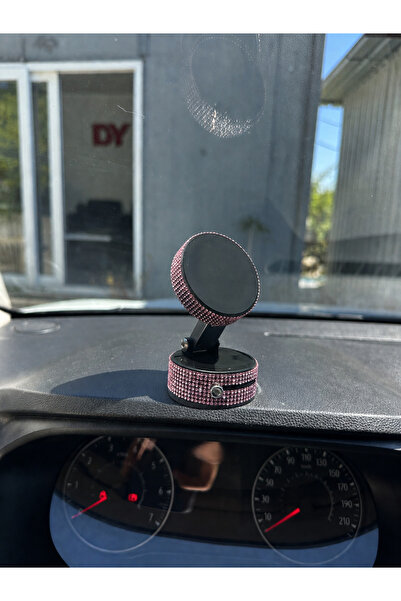 IŞILTI DESİGN Kadınlara Özel Kristal Taşlı Toz Pembe Araç Telefon Tutacağı Ot...