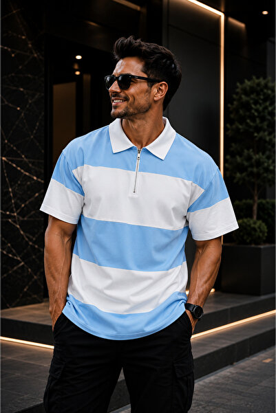 FECCY Unisex Polo Collar Zipper Piece Polo T-Shirt-Black and White Oversize P...