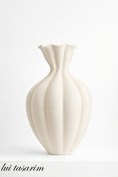 Lui Tasarım Vase Home Decoration Ceramic Striped High-Necked Irregular Mouth ...