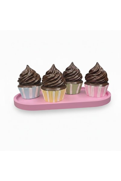 rose's Dekoratif Cupcakes 4'Lü Çikolatalı Model ve Pembe Standlı