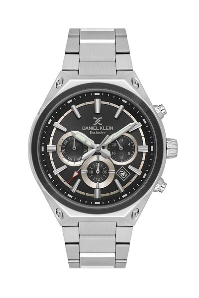 Daniel Klein Dial Black Strap Silver Color 43 mm Men's Wristwatch with Gift P...