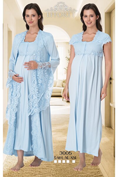 EM&FA TEKSTİL Maternity Lace Detailed Nightgown Set with Nursing Compartment ...