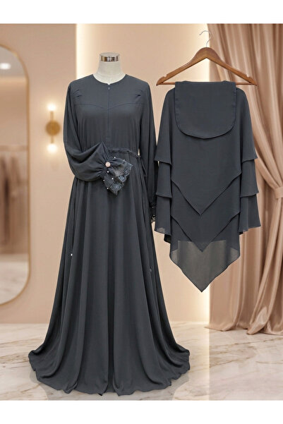 Generic Brand Medina Silk 3-Piece Hijab Set - Abaya with Pearl Detailed Cuffs...