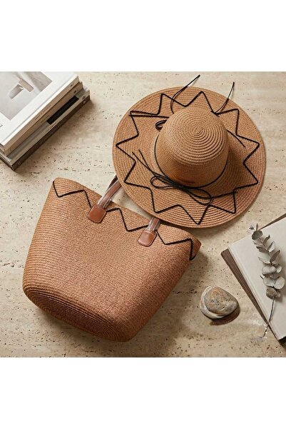 Generic TOP Choice Elegant Woven Straw Beach Tote Bag with Matching Wide-Brim...