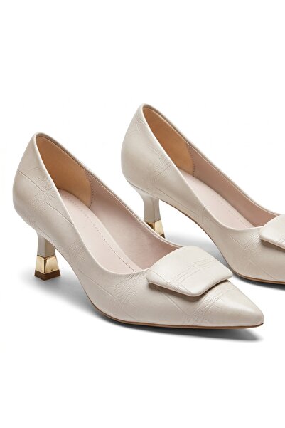 Verla Stylish Thin Heel 5.5 cm Neolite Sole Leather Patterned Classic Shoes w...