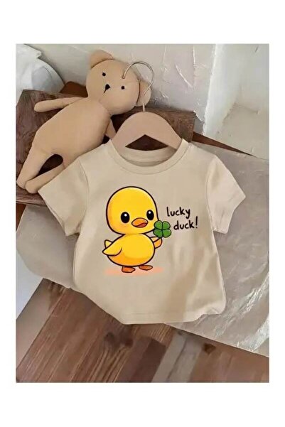 VESTIR BIEN Dečija bež pamučna majica sa printom Lucky Duck