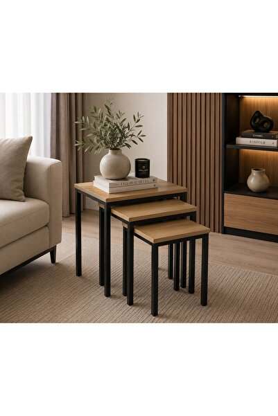 N.zone 3-Piece Wooden Nesting Table Set with Space-Saving Design, Dimensions ...
