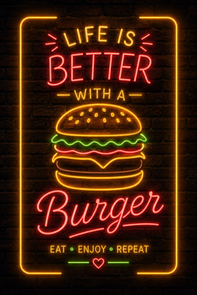 Lucena Pictură murală Burger Neon Imprimare MDF Decor Retro Cafe Bucătărie 20...