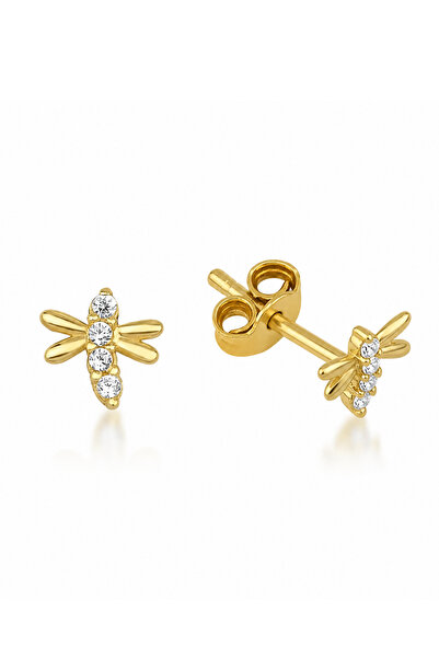 KAIROS JEWELRY 14 Ayar Altın Taşlı Minimal Arı Küpe