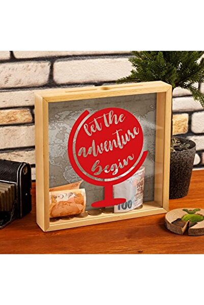 Yıldızan Msa Shop Let the Adventure Begin Designed Wooden Piggy Bank - 24 X 2...