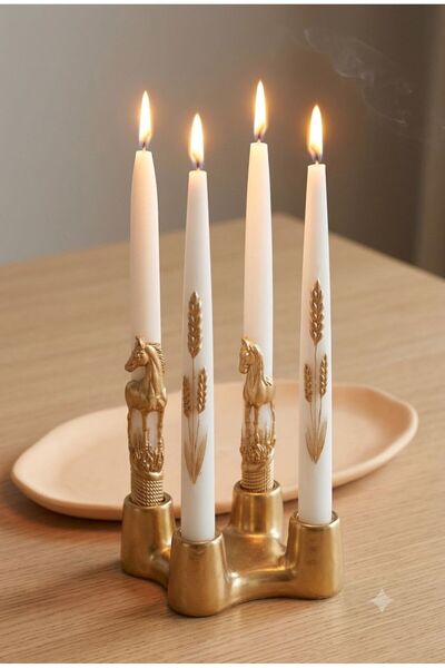 SCA CANDLE Dekoratif mum Şamdan Mum At Desenli +Buğday Desenli toplam 4 Parça