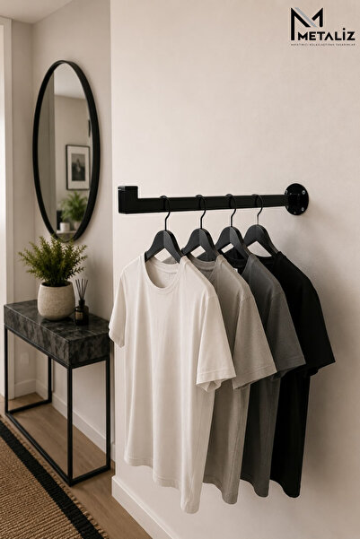 METALİZ YENİLİKÇİ TASARIMLAR Duvara Monte Elbise Askılığı Siyah Metal Boru As...