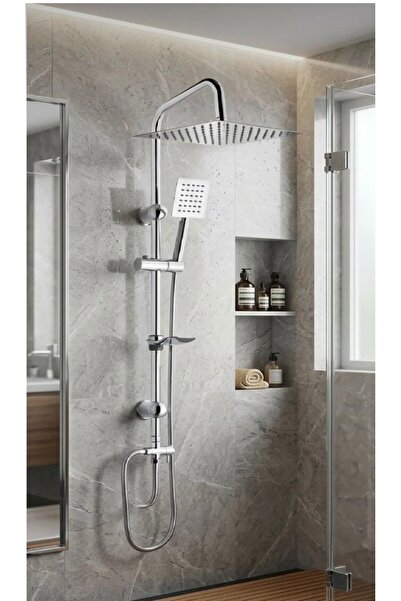 Boheme Paslanmaz Tepe Duş Seti 25x25 ve paslanmaz el duşu çelik spiral hortum