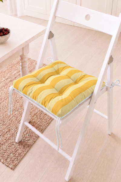 Home Sarı ve Krem Dikey Çizgili Pofidik Sandalye Minderi - Çizgili Dekoratif ...