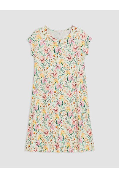 LC Waikiki Lcw Grace Ecru Crew Neck Floral Dress