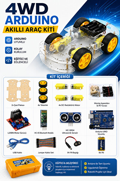 kahrix elektronik Arduino 4wd Araba Seti Malzeme Kutulu