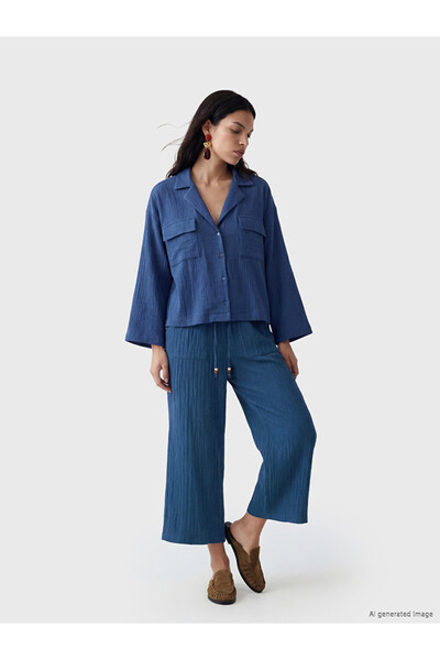 LC Waikiki Lcw Vision Navy Blue Textured Muslin Women's Trousers with Elastic...