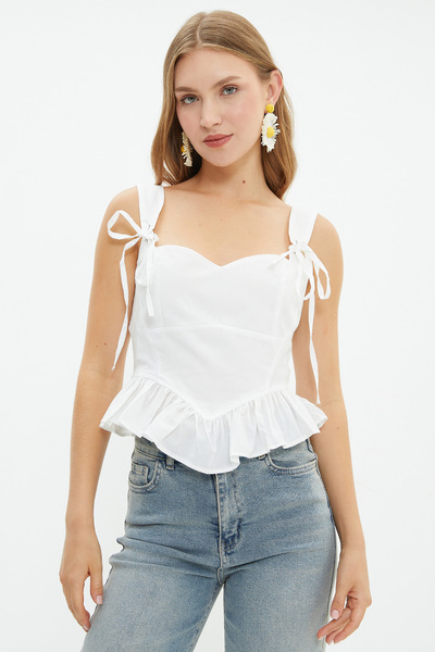 Fulla Moda Strappy Blouse with Eyelet Detail on the Back