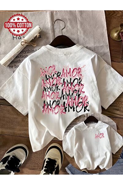 AEMİ Унисекс тениска с щампа Amor и голям размер с кръгло деколте