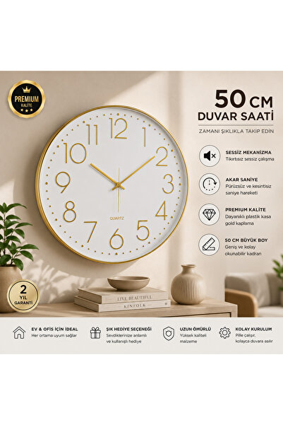EMORES 50 CM AKAR SANİYE SESSİZ MEKANİZMA DUVAR SAATİ