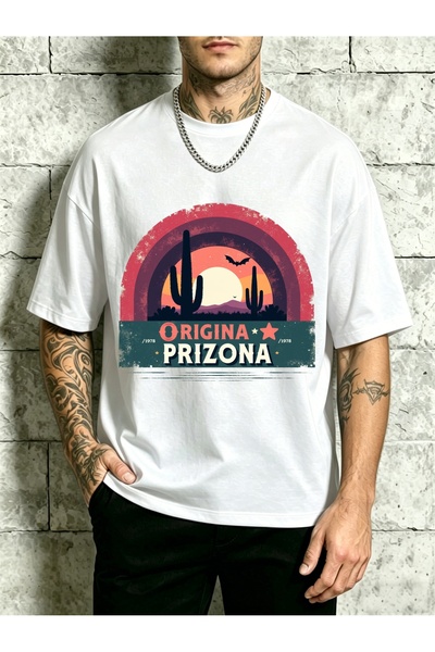 STITCHLY Desert Sunset Design Men'S Crewneck T-Shirt Loose Fit 100 Percent Fa...