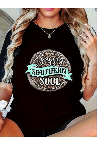 212Wear Women'S Sassy Soul Graphic T-Shirt White on Black with Teal Lettering...