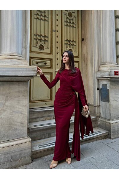 ALPŞAN TİCARET Women's Hijab Evening Dress with Cape and Draping, Long Dress ...