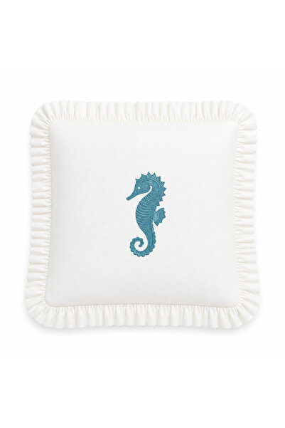 BELENAY Husă decorativă pentru pernă cu volane și broderie cu căluți de mare,...