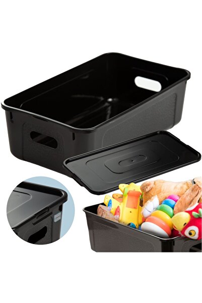 EDANTI Cutie de depozitare din plastic 34x20x10 cm 7 L cu capac, neagră