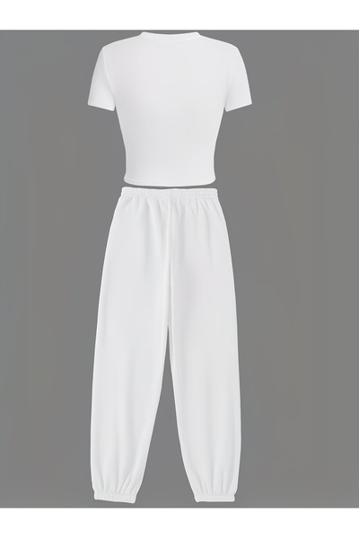 darkopia Pantaloni crop și pantaloni de trening din bumbac pieptănat cu imprimeu Nyc Brooklyn New York pentru femei - Set de trening din două piese