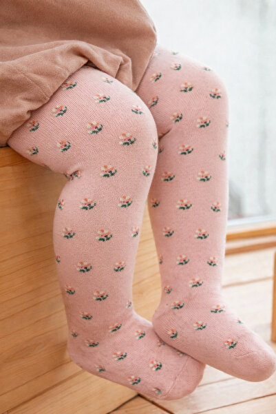 Katia&Bony Baby Jacquard Floral Patterned Pantyhose Pink