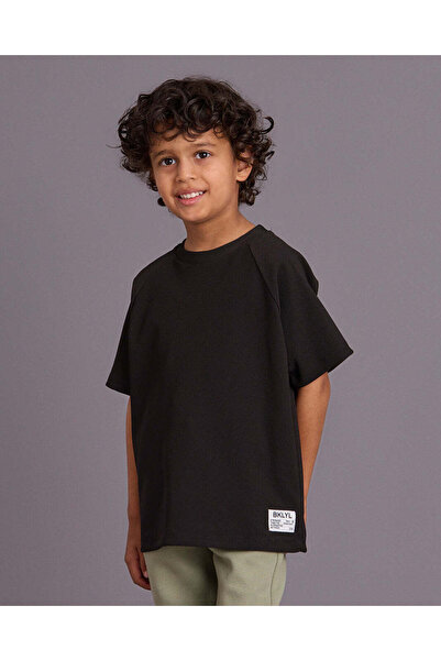 REDTAG Boys Black Jacquard T Shirt