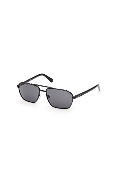 Guess نظارات شمسية رجالية معدنية سوداء لامعة UV400