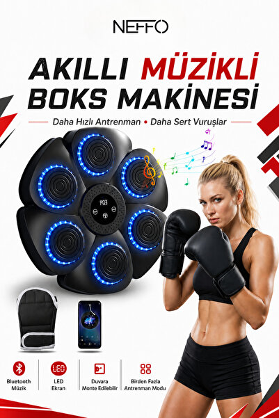 NEFFO Akıllı Boks Eğitim Makinesi - Müzikli - Bluetoothlu Boks Makinesi Eldiv...