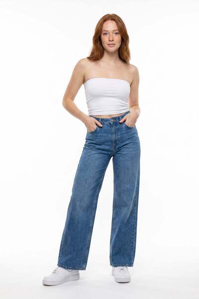 HAKKE Women's High Waist Wide-Leg Denim Jean Pants