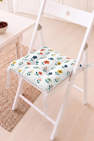 Home Çiçek Motifli Pofidik Sandalye Minderi - Renkli ve Eğlenceli Dekoratif M...
