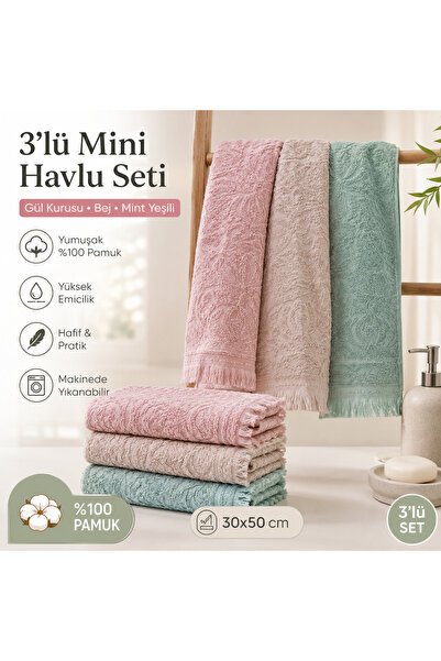 Vivesta Home 3'lü Mini Havlu Seti 30x50 cm Pamuklu El Havlusu Mutfak Havlusu ...