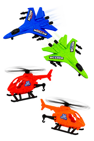 FunkyCraft Oyuncak Savaş Uçağı ve Helikopter Seti 4 Parça Askeri Hava Aracı S...
