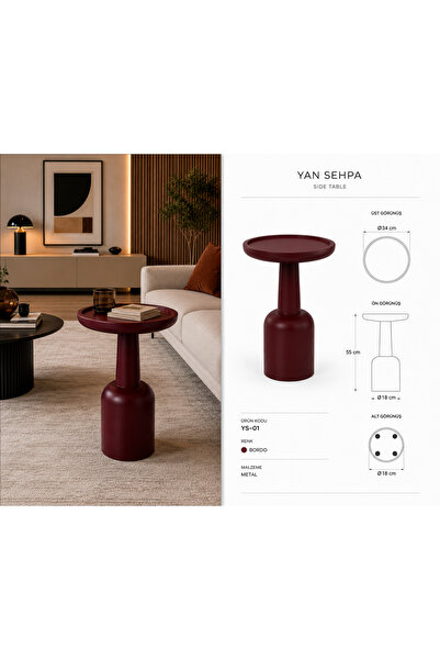 Condi Collection Bordo Dekoratif Yan Sehpa